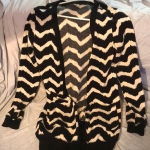 Black and white front button cardigan
